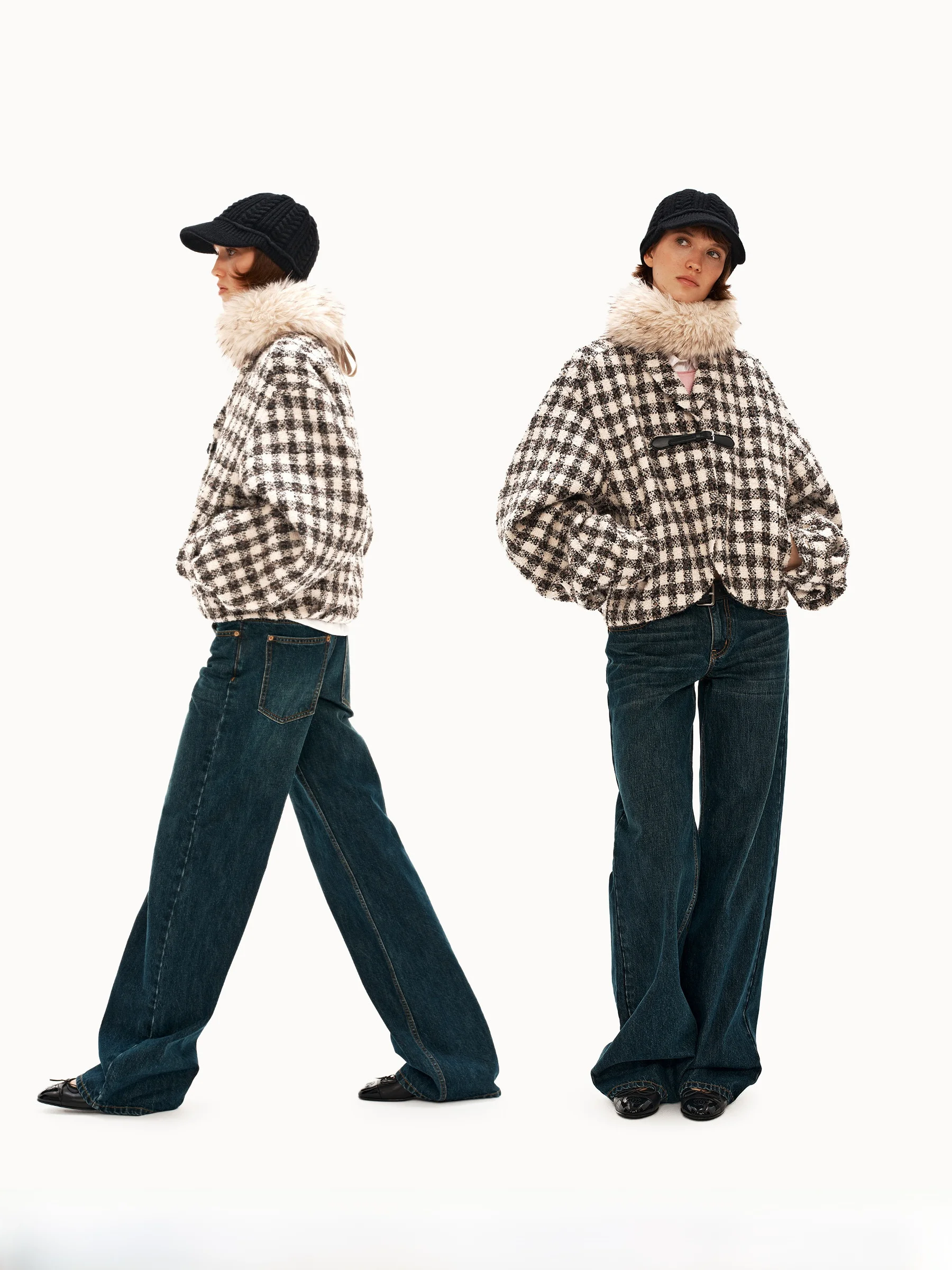 

PUKI 30% шерсть в стиле ретро, клетчатое пальто с текстурой мавпа на хлопковой подкладке, верхняя одежда, женская мода, зимний сезон