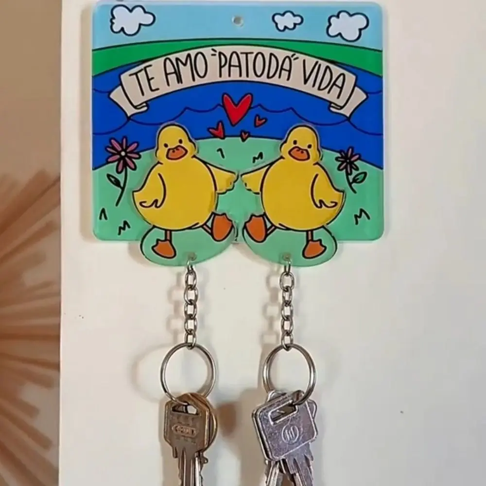 Duck Shaped Couple Keychain Valentines Day Present Home Decor Duckling Pendant Keyring Hanger Wall Key Holder Bag Charm