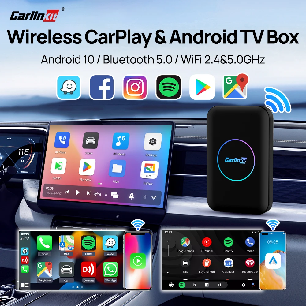 CarlinKit Wireless Carplay TV Box Android Auto Quad-Core 3+32G AI Box  3 in 1 Android 10 Video Adapter for Youtube Netflix Kia