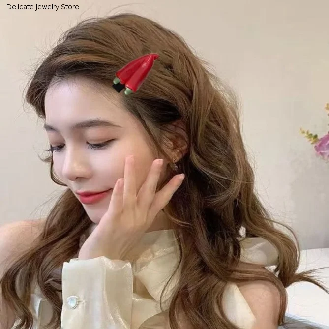 Creative Mini Vegetable Hair Clip Solid Color Cauliflow Food Side Bangs Clip Red Pepper Cute Funny Barrette Party