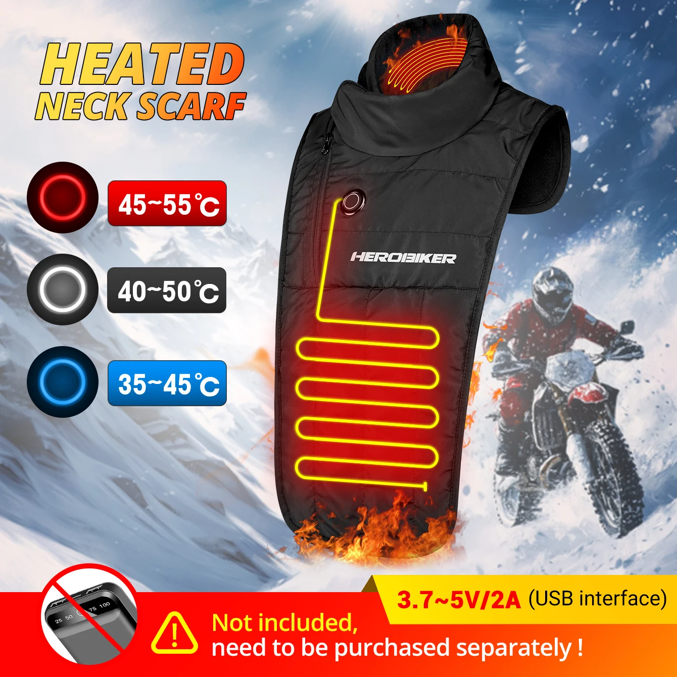 Motorcycle Heated Scarf Winter Warm Motorcycle Riding Electric Heating Neck Outdoor Windproof Self Heating Scarf