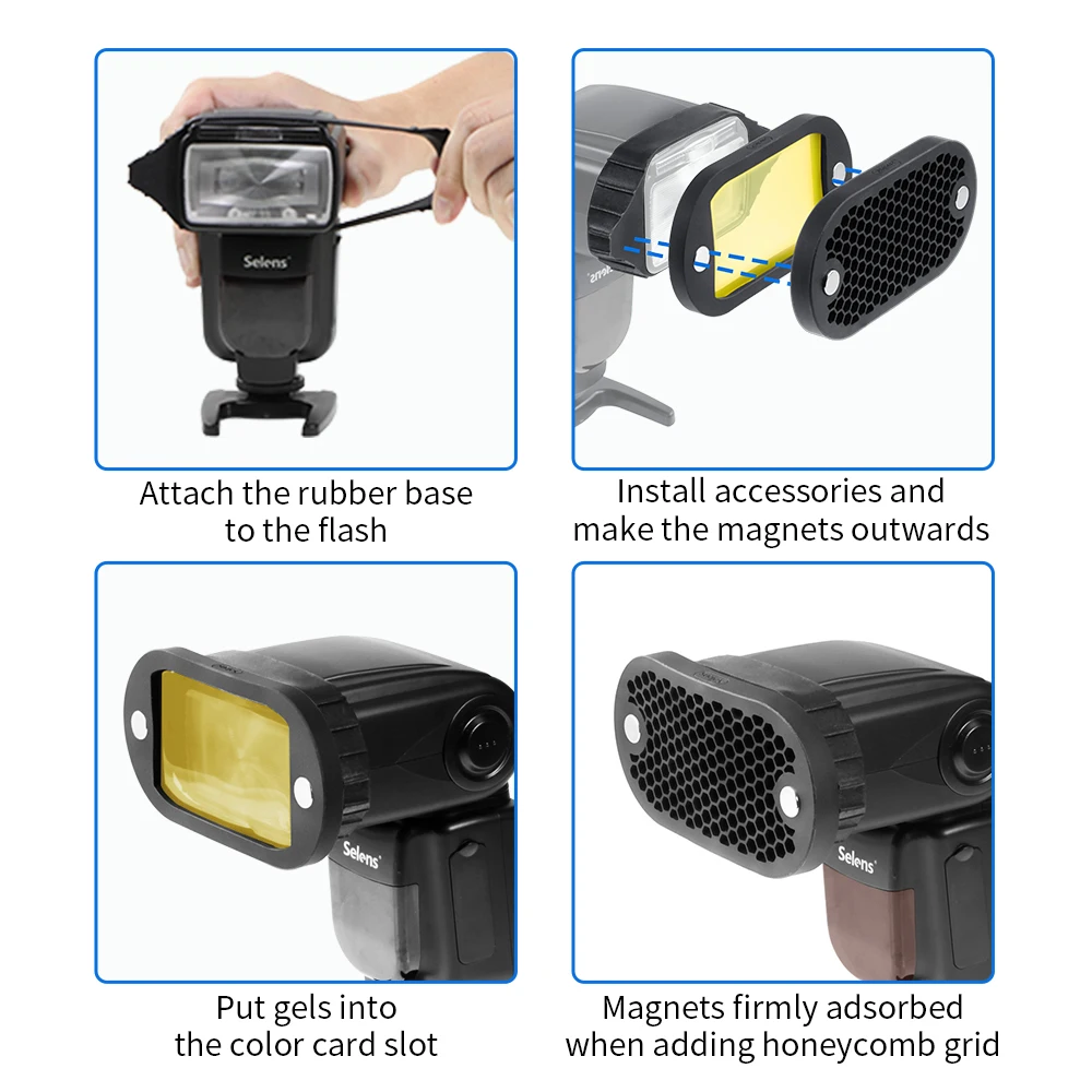 Selens Flash Speedlight nid d'abeille grille diffuseur réflecteur avec bande de Gel magnétique 7 pièces filtres Kit d'accessoires Flash