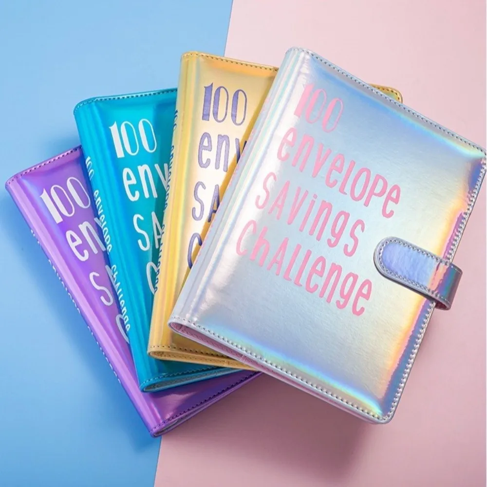 Raccoglitore per risparmiare denaro in pelle PU Raccoglitore a fogli mobili durevole 100 buste Quaderno per sfide Organizzatore di denaro Colori abbaglianti