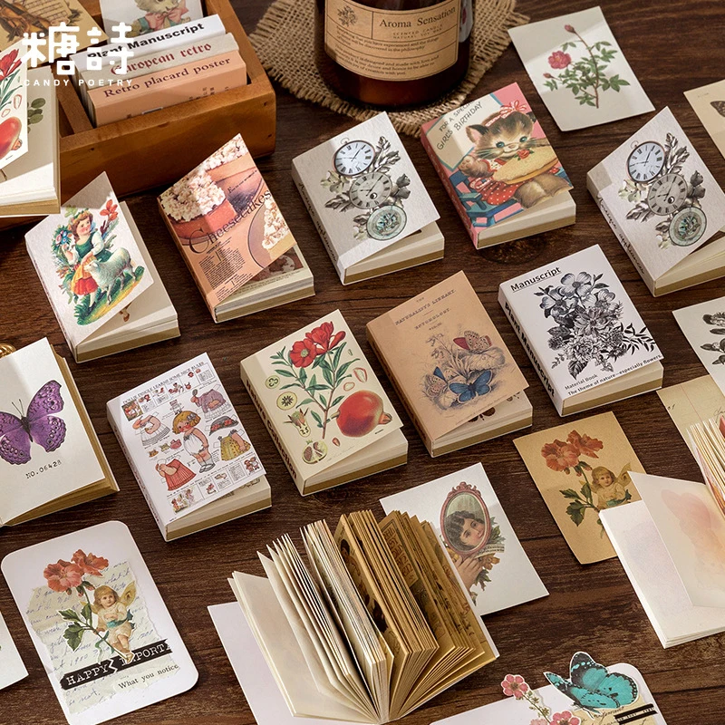1pack/80pcs Vintage Small-Size Material Paper, Assorted Retro Patterns for DIY Handmade Album Scrapbooking Decorative Paper