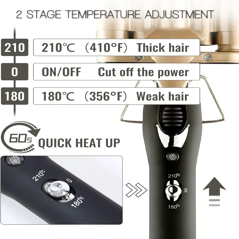تسخين سريع سيراميك 2 مكواة تجعيد محمولة يتم التحكم فيها في درجة الحرارة، تسخين PTC 5 دلاء من مكواة تجعيد الموجة #3