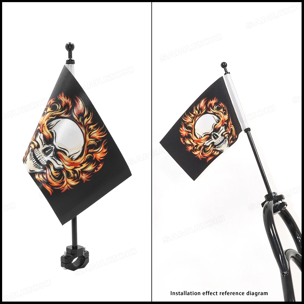Motorcycle Flag Pole Mount Kit 9mm-35mm Caliber Universal for ADV Cruiser Touring Scooter ATV - Black Anodized Aluminum