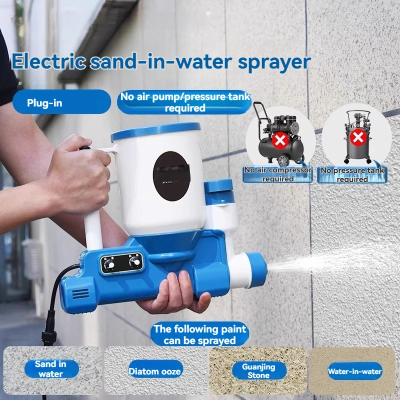 Electric Real Stone Paint Spray Gun, Water in Sand Exterior Wall Building Coating Spray Machine, Diatomaceous Earth Colorful