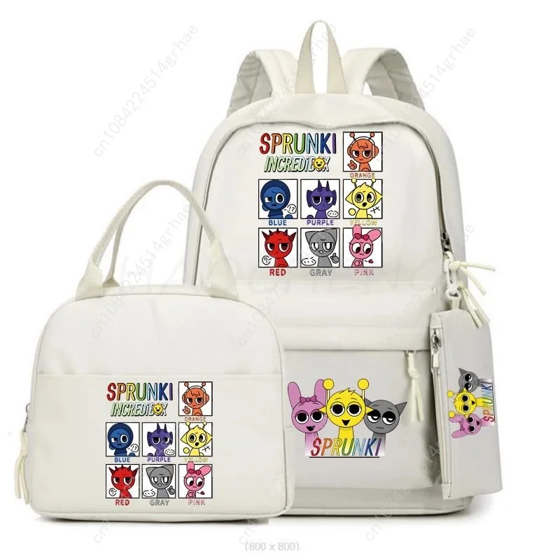 Tas Sekolah Anak Laki-laki Perempuan Sprunki 3Pcs/set, Ransel Warna-warni Remaja, Tas Buku Sekolah Kartun dengan Tas Makan Siang, Hadiah