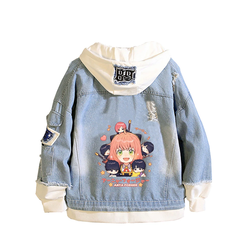 

SPY×FAMILY Anime Jeans Jackets Unisex Cartoon Denim Hoodies Plus Size Sweatshirt Hooded Harajuku Streetwear Couple Streetwear