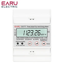 80A 4P 3 Phase 4 Wires Two-way Bilateral Energy Meter Electricity Usage Meter Din Rail AC 3*230/400V LCD Multifunction Display