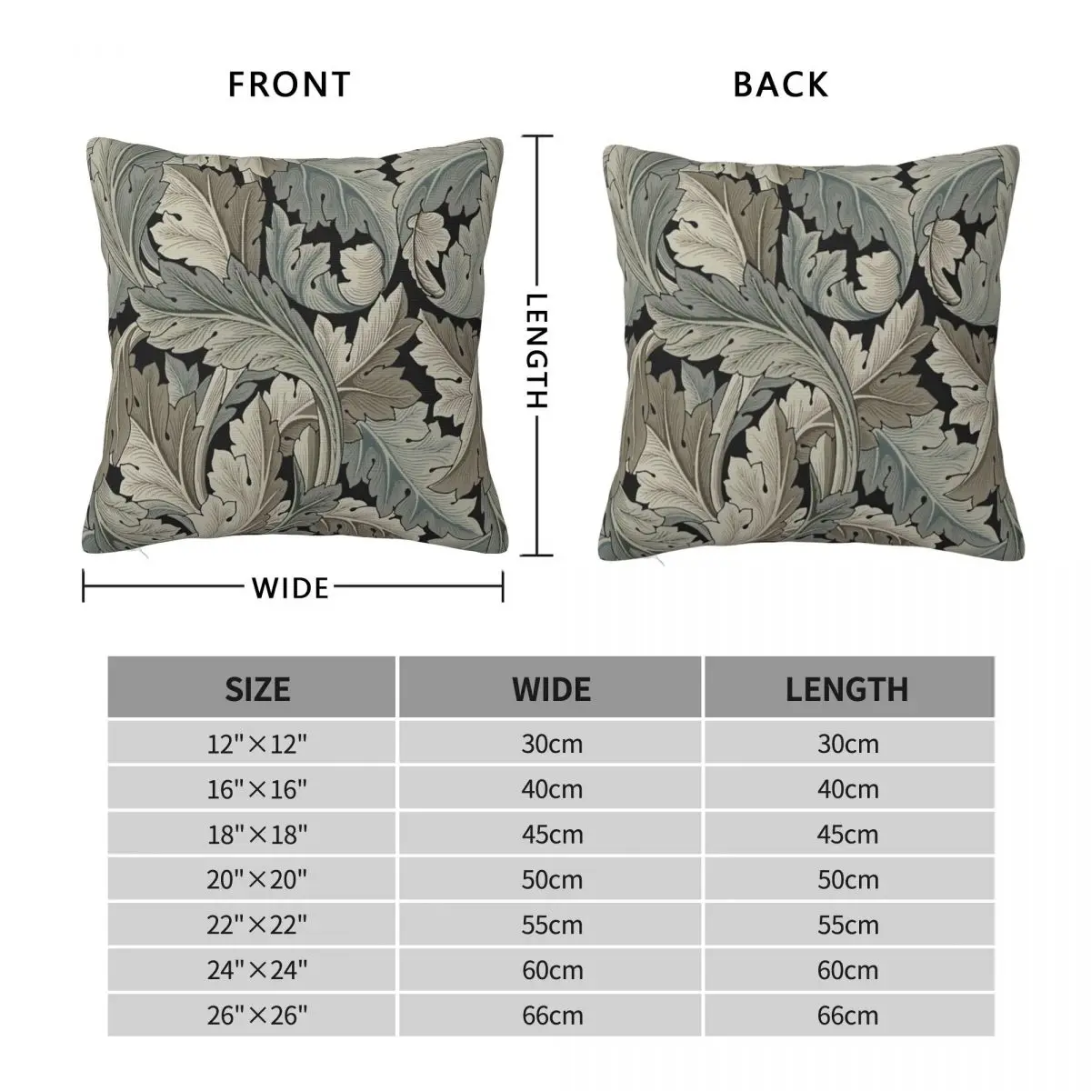 William Morris Acanthus 2 Square Pillowcase Polyester Linen Velvet Printed Zip Decorative Sofa Seater Cushion Cover Wholesale