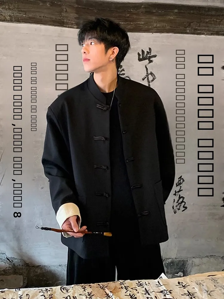 

New Chinese Sle Wedding Suit Men's Outfit High-End Tang Suit Zhongan Suit Trendy Button Decoration Iron-Free Procing