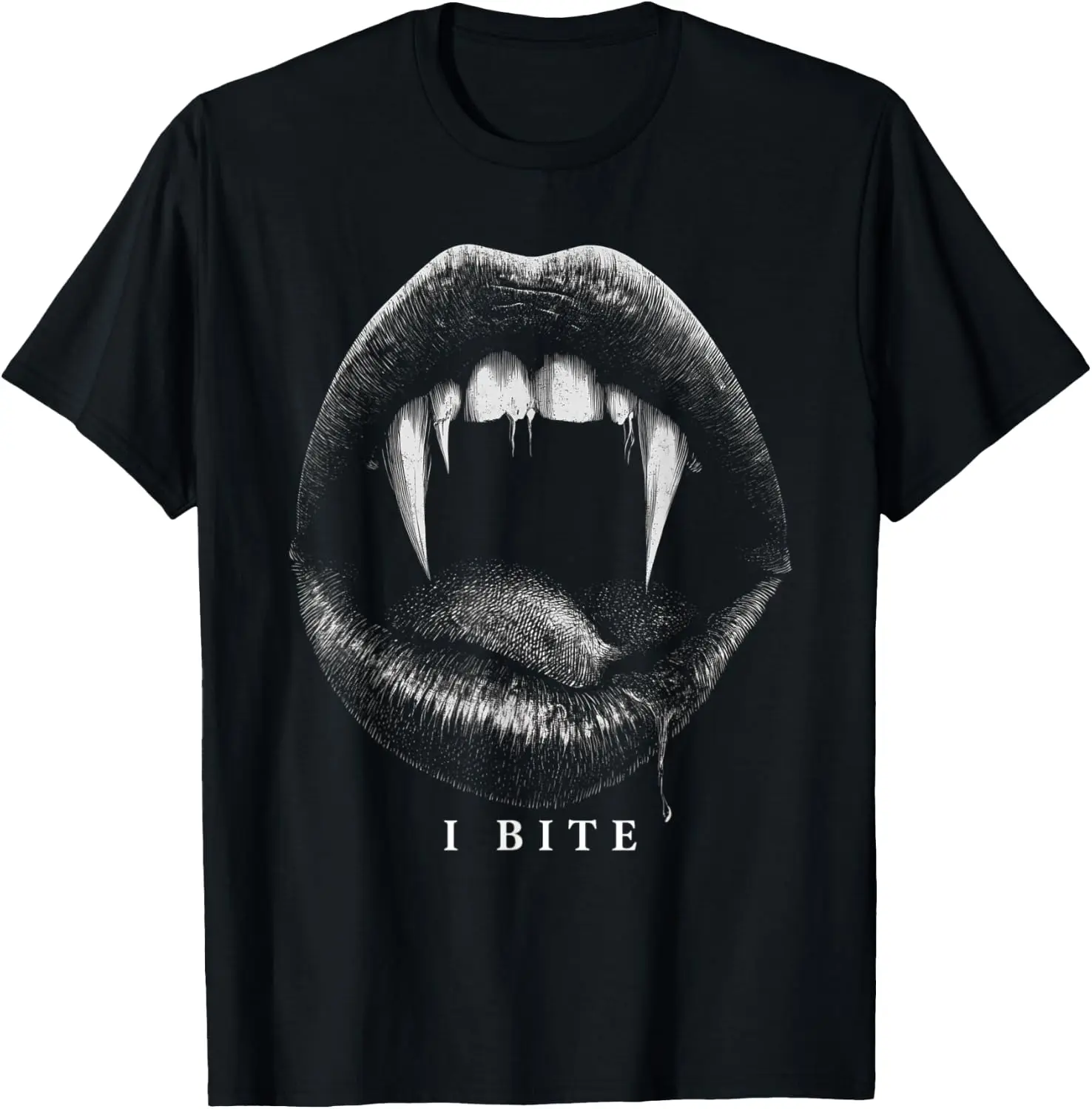 I Bite Vampire Fangs Teeth Lips Spooky Halloween T-Shirt