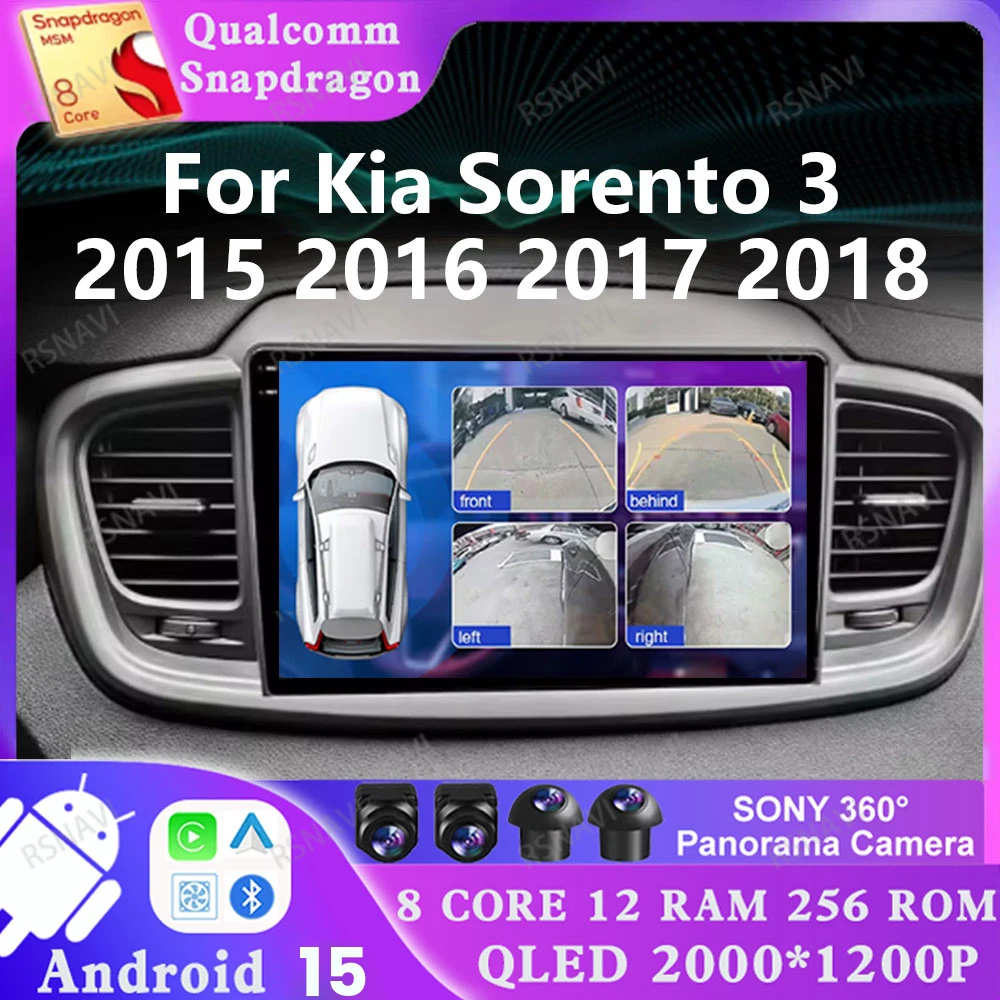 Android 15 Car Radio For Kia Sorento 3 2015 2016 2017 2018 Multimedia BT GPS 5G WIFI Navigation 4G LTE Head Unit Video Player