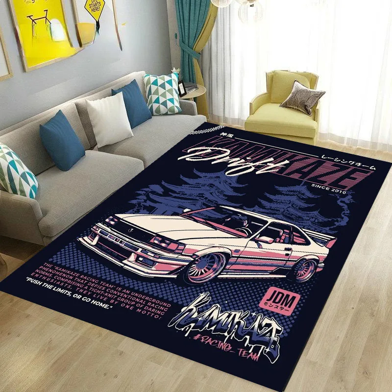 JDM Cool Racing Car Pattern Carpet Living Room Bedroom Kitchen Bathroom Anti-Skid Area Rug Kids Bedroom Mats Home Decor