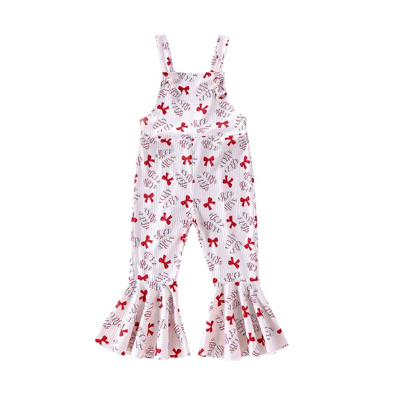 Toddler Girls Romper Jumpsuit Bow Gingerbread Man Print Sleeveless Overalls Kids Christmas Clothes