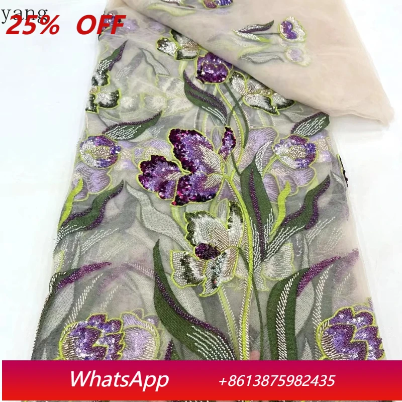 

African Lace Fabric 2025 Sequins Beaded Embroidery Nigerian Bridal High Quality French Tulle Lace Fabric For Wedding PartyXC6229