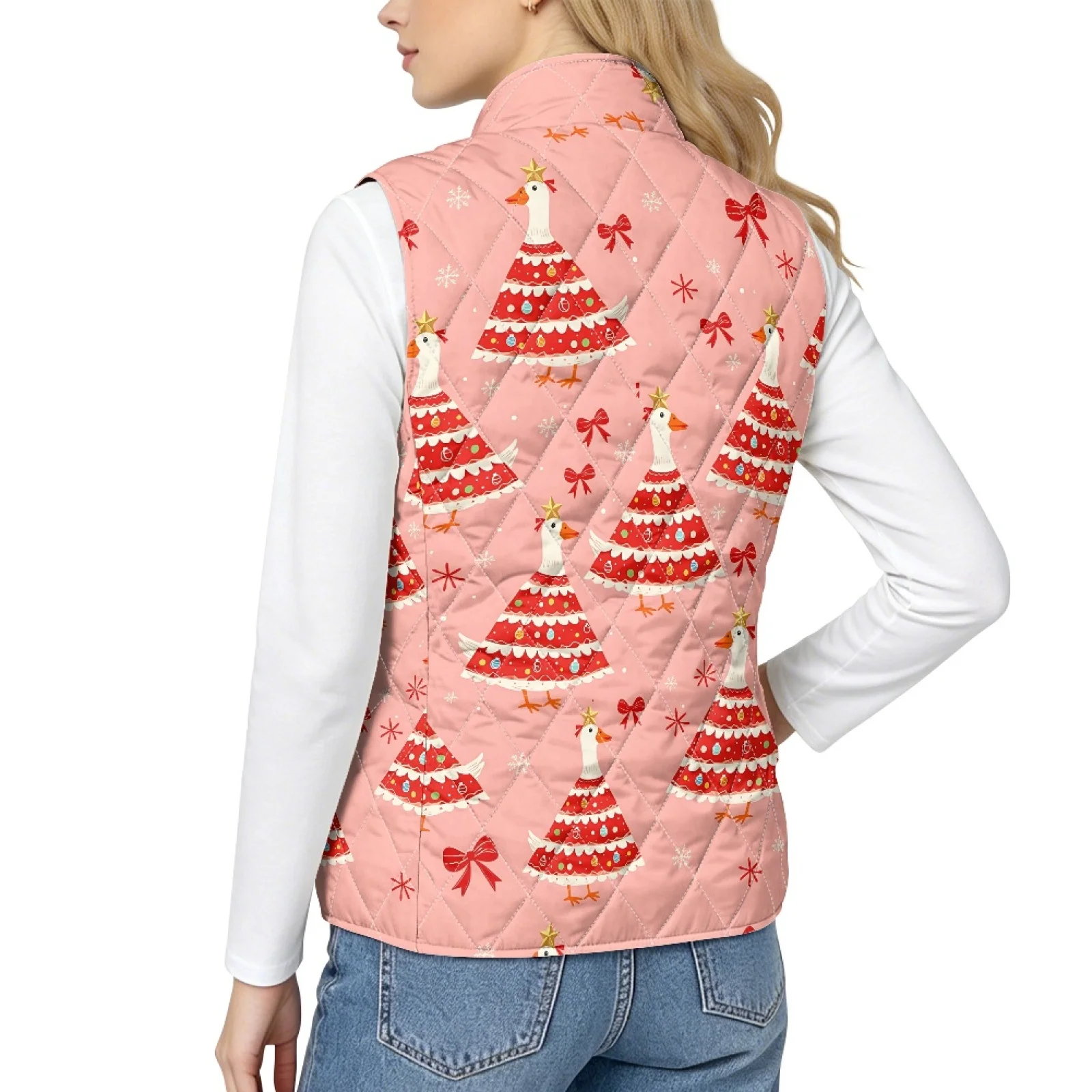 PENSTROLL Christmas Goose Stand Collar Quilted Bodywarmer Insulated Quilted Jacket Vest for Women plus Size Quilted Vest 2Xl