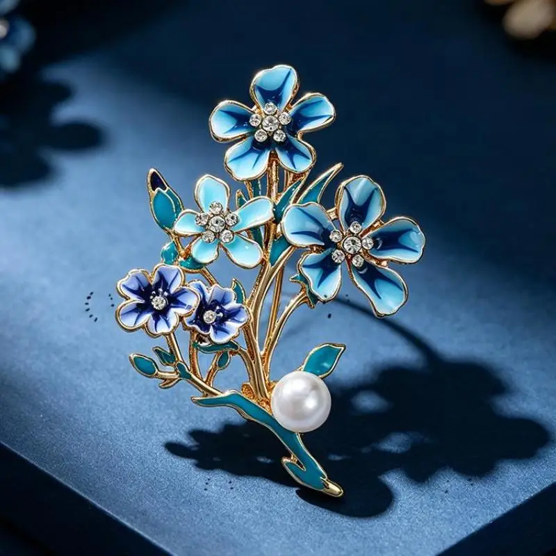 Elegante blaue Blumen-Broschen für Damen und Herren, 2 Designs, Emaille, Blumenmotive, für Partys, Büro, als Geschenk. – Detail 3