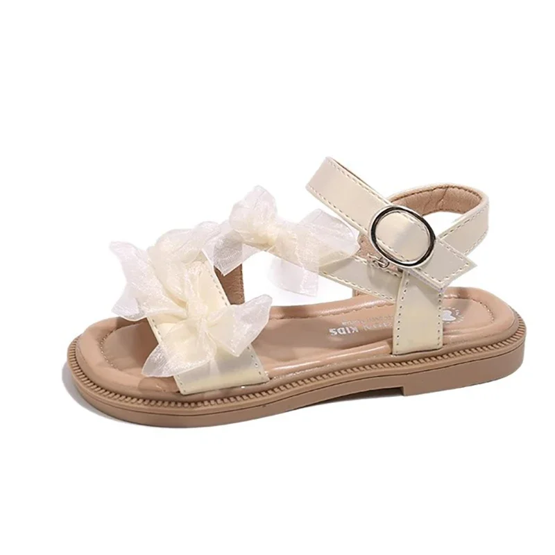 Summer Sweet Lace Children's Wedding Party Flat Shoes Pretty Girl Princess Sandals 2025 New Elegant Bowknot Kids Casual Sandals