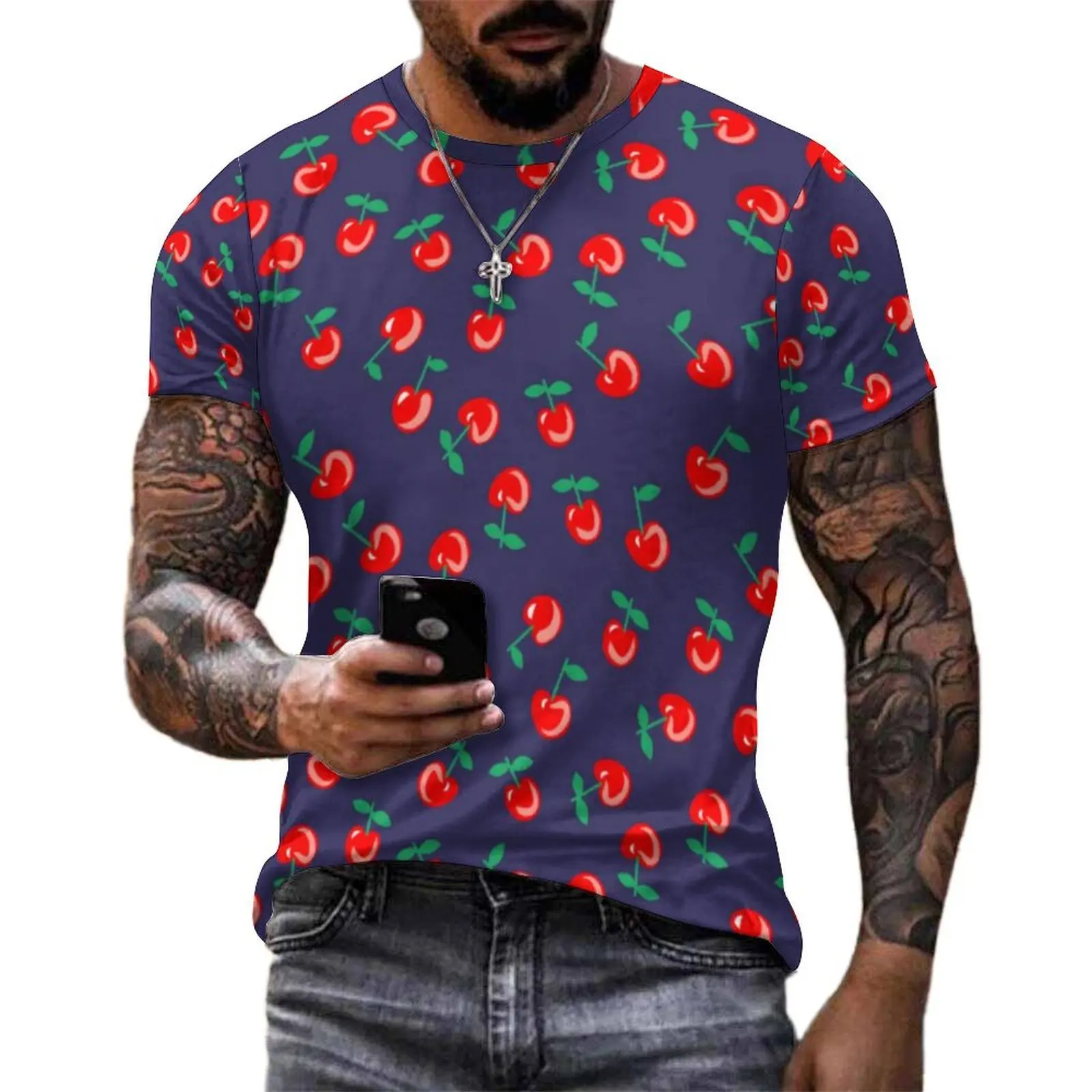 Big Size T Shirt Original Sweet Cherry T-Shirts Cute Fruit Print Streetwear O Neck Tshirt Couple Fashion Graphic Tees
