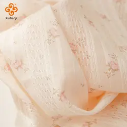 100% Cotton Lace Jacquard Fabric Pink Floral Digital Printed Flower Vintage Style Women Skirt, Children Dress, Doll Clothing DIY