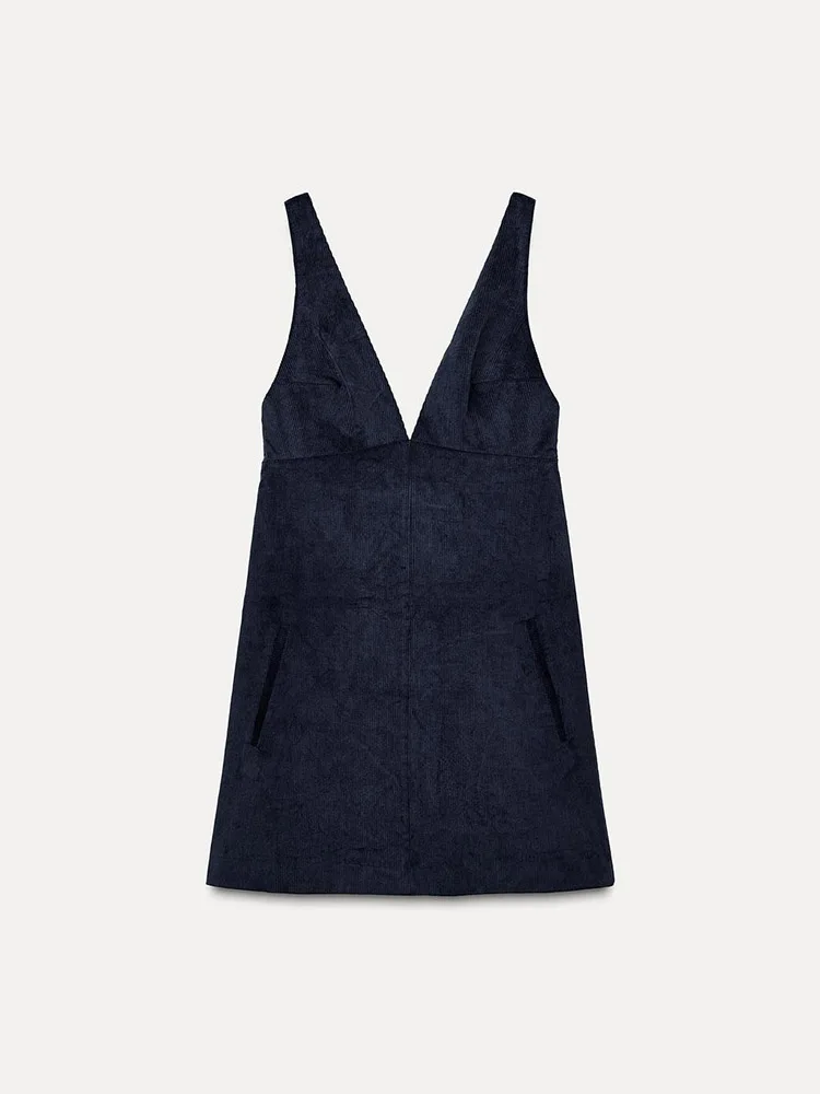 Fall New Arrival Women's Slimming Corduroy  Dr V-Ne Svel oulder Strap Gown Ele Faion Ladies' Skirt