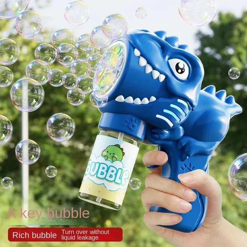 6-hole Automatic Soap Blower Electric Bubble Gun with Light Outdoor Game Toys Dinosaur Bubble Machine