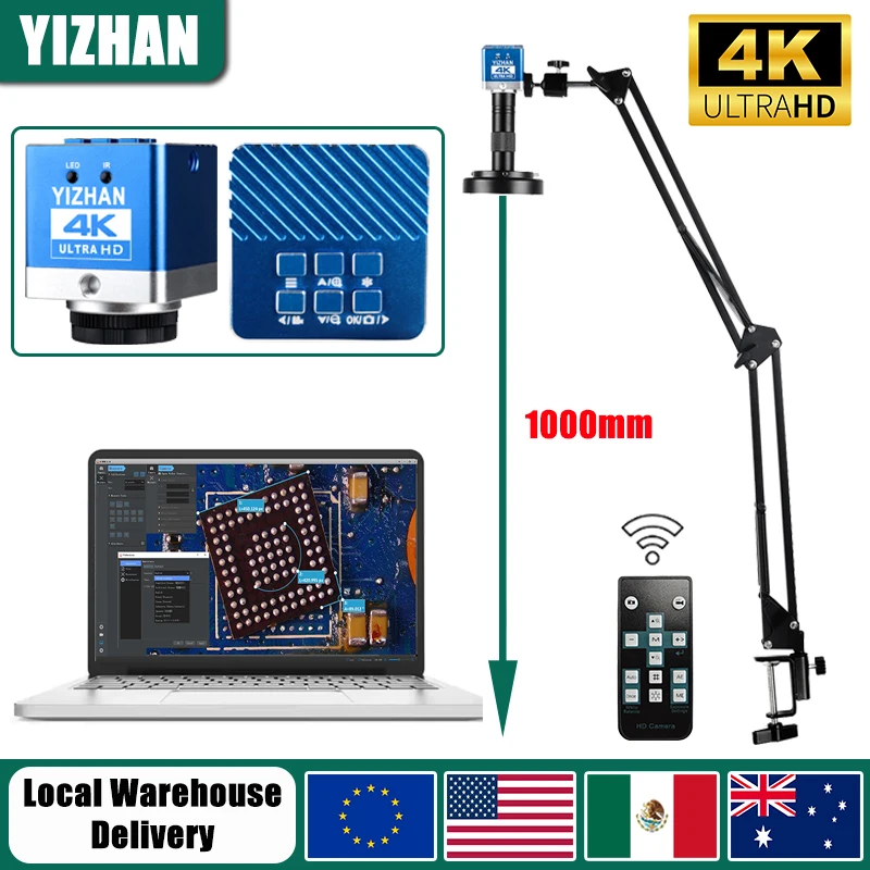 YIZHAN 4K 60MP UHD Elektronen-Digitalmikroskop IMX415 HDMI Typ-C Industrielle Schweißkamera 150X Zoomobjektiv Metallständer 1080P
