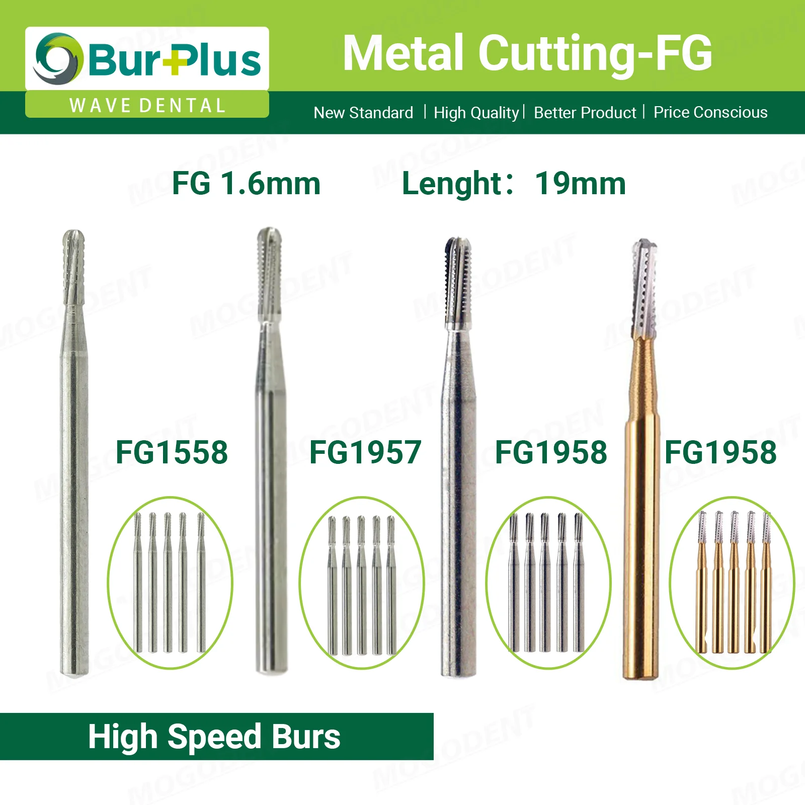 

WAVE Dental Burs Tungsten Carbide Bur FG 1958 1957 1558 Steel Carbide Metal Cutting Burs Drill High Speed Dentist Tools 5Pcs