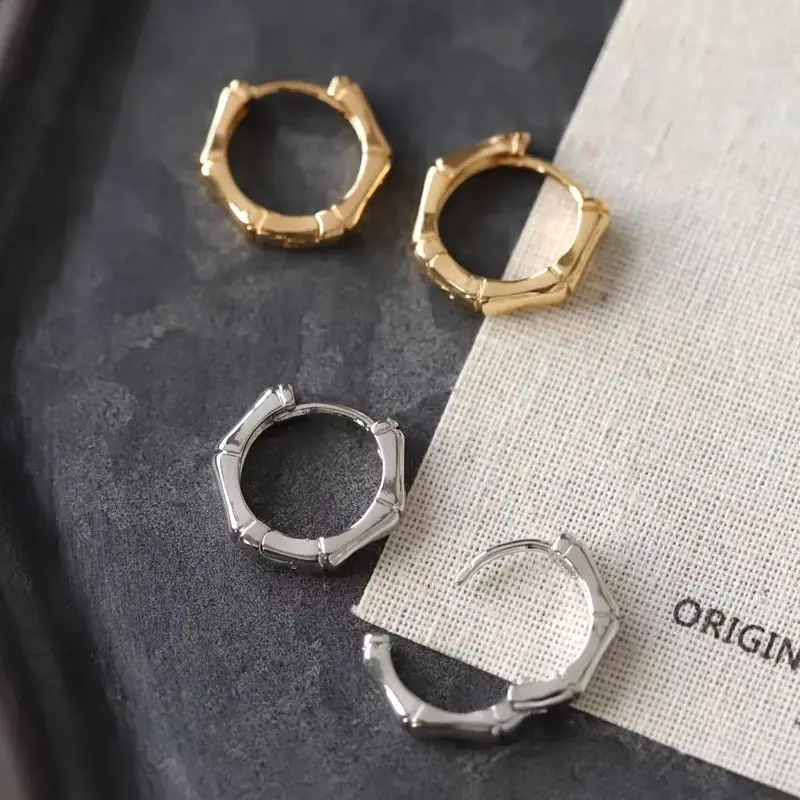 

4PCS 14.1x15.3mm 14K Gold Color Fashionable Simple Versatile Commuter Ins Wind Bamboo Joint Earrings Charm E010