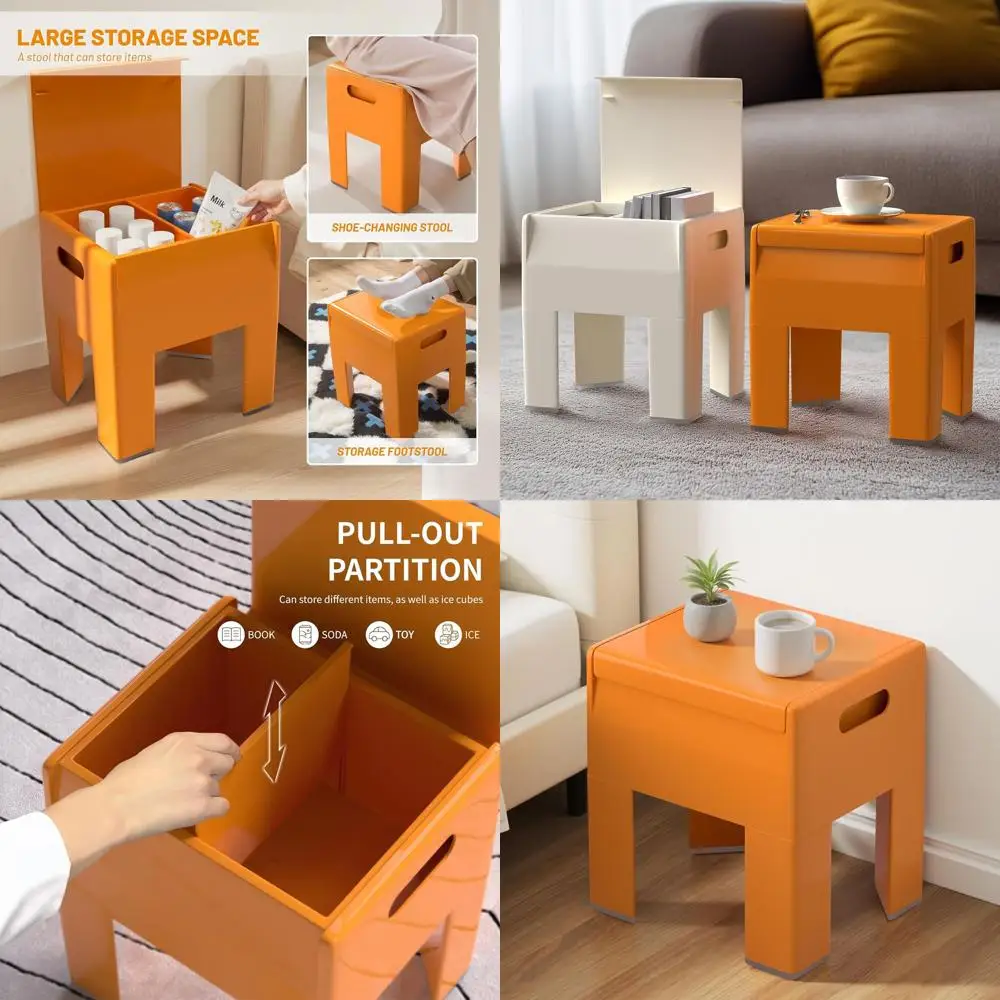 Compact Plastic Nightstand with Storage for Bedroom, Dorm, and Small Spaces (14.2 D x 11.8 W x 15.78 H, Orange)
