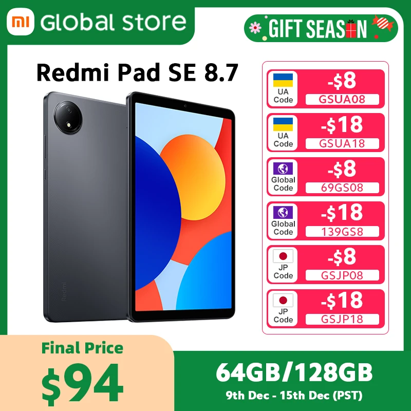 Global Version Xiaomi Redmi Pad SE 8.7 LCD 6650mAh Battery 8MP Camera 90Hz MediaTek Helio G85 octa-core CPU 18W fast charging