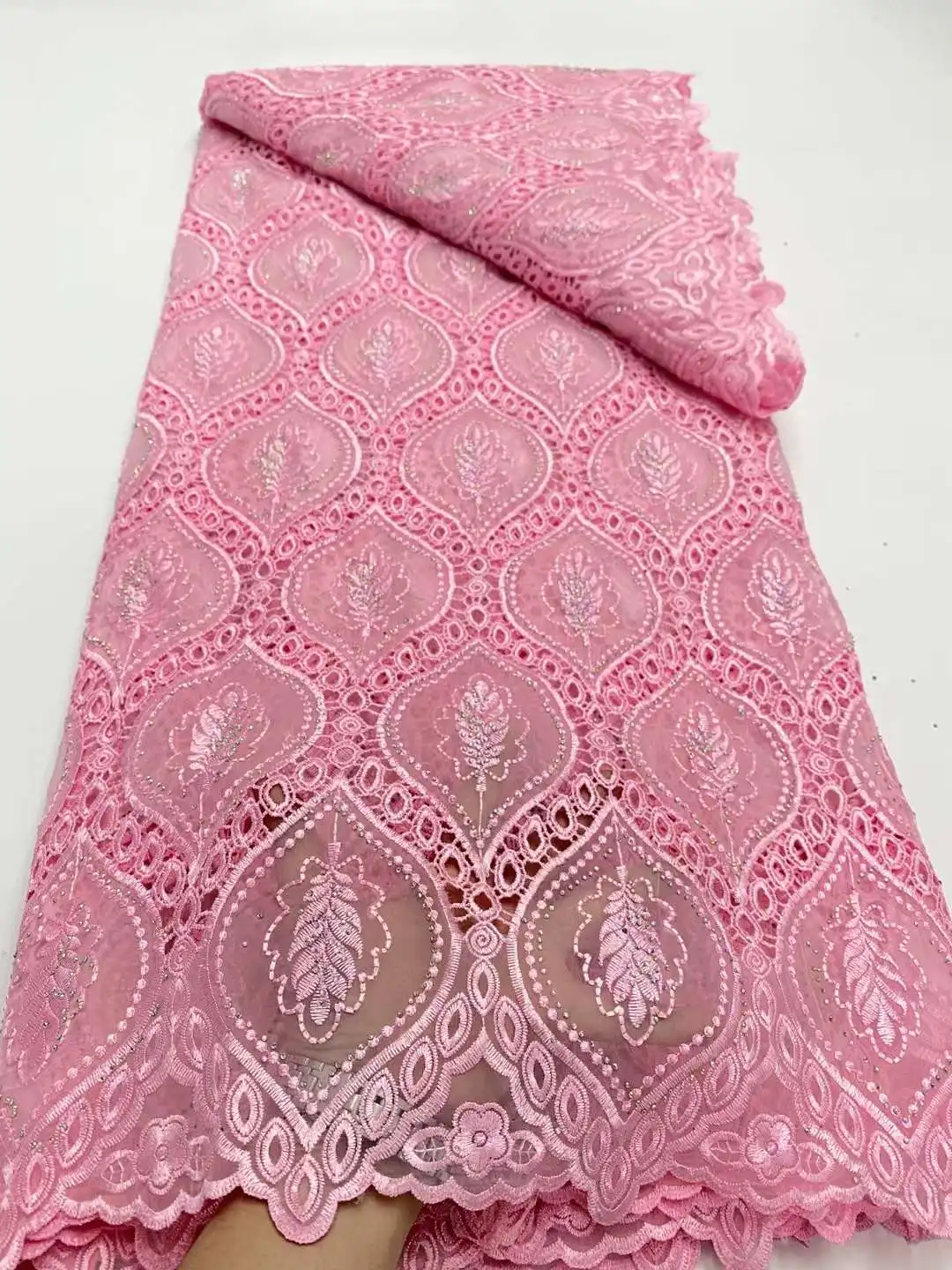 Pink Fashion French Mesh Embroidery Beadeds Lace Fabric With Sequins African Nigerian Fabric For Wedding Dress Material Sewing