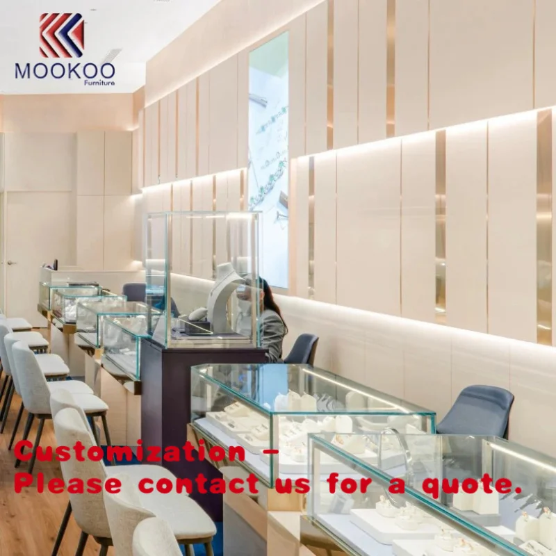 custom.High End Luxury LED Counter Table and Durable Business Chair Jewelry Retail Store