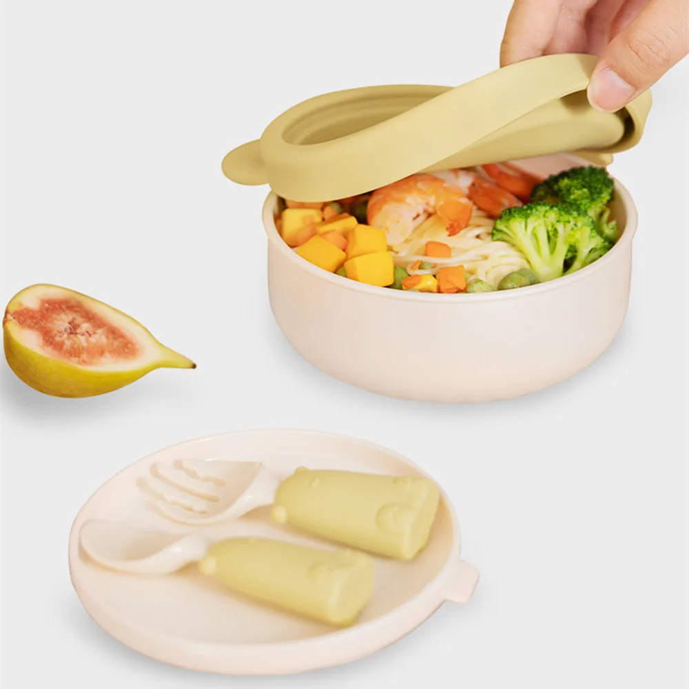 

Sunveno 6in1 Travel Baby Feeding Set Portable Bowl Set Spoon Fork 0-6years PP+Food Grade Silicone Material Kids Picnic Tableware