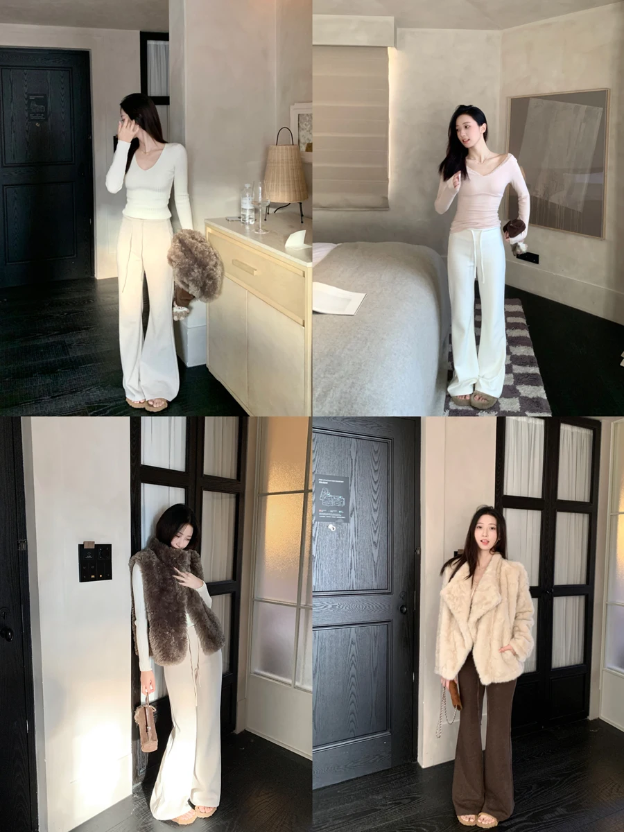 

Женские повседневные трикотажные брюки с высокой талией, прямые, расклешенные, свободного кроя, комфортные, весна 2026