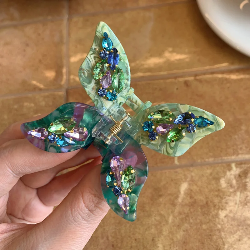 

NEW Sweet Elegant Butterfly Acetate Hair Claw Rhinestone Claw Clips Korean Style Hair Clips for Women Girls Hair Accessories