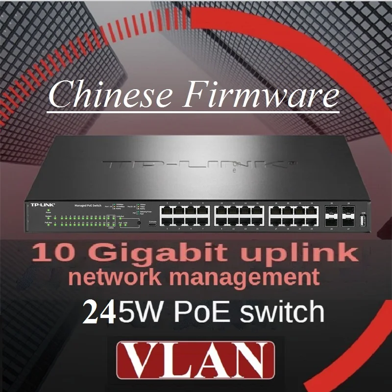 

4*10Gbps SFP+ Optical Ports 24*1000M RJ45 Ethernet Managed PoE VLAN Switch 10G Uplink IPv6 Ethernet Network Switch 802.3ataf245W