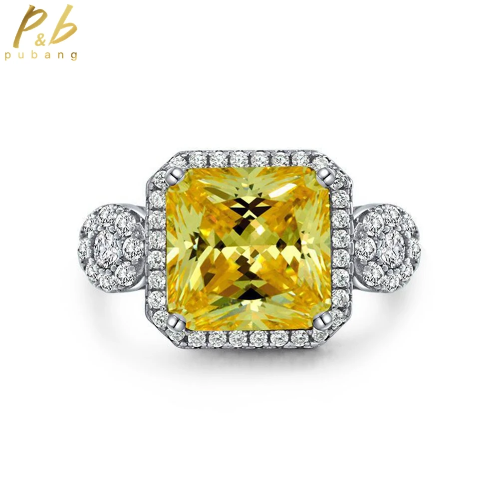 

PuBang Fine Jewelry 925 Sterling Silver Yellow Sapphire Diamond Ring Full Gem Created Moissanite for Women Party Gifts Wholesale