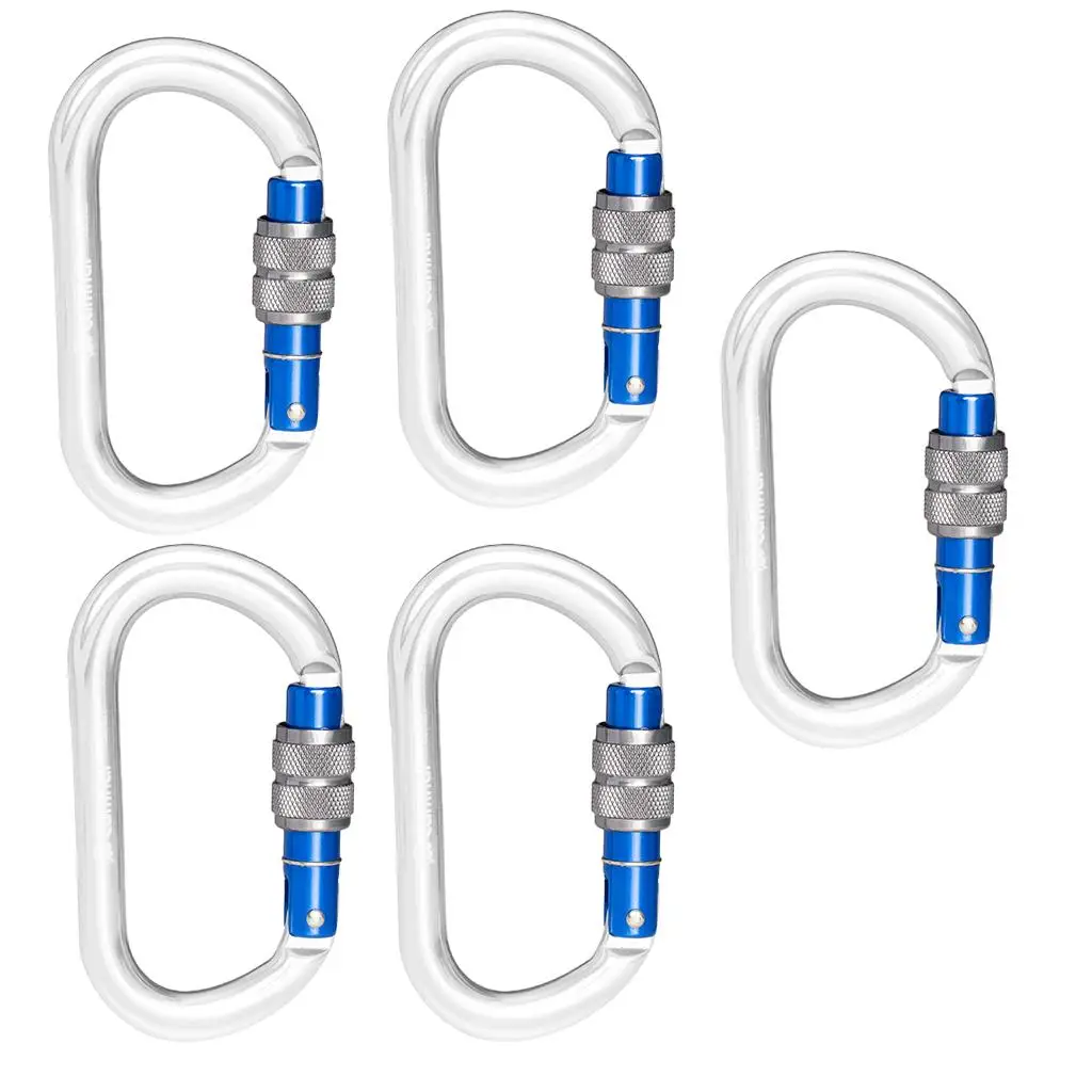 

5pcs Aluminum Rock Carabiner Screw Locking Outdoor Climbing 5KN High Strength