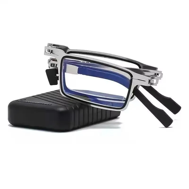 Retro Diopter +1.00~+4.00 Folding Reading Glasses Men Women Metal Frame HD Anti Blue Light Portable Eyeglasses Case