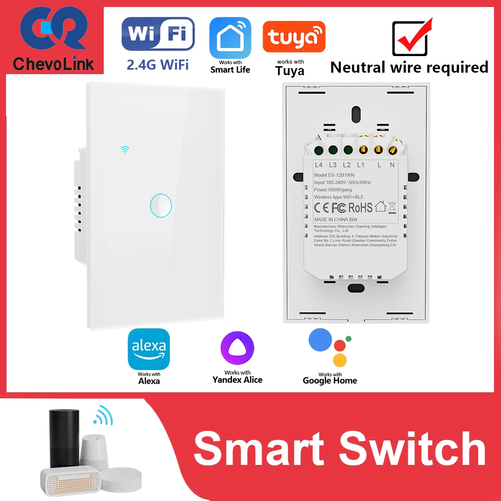 American standard WiFi intelligent concave point glass touch switch tempered glass panel Tuya/Smart Life APP remote control Alex