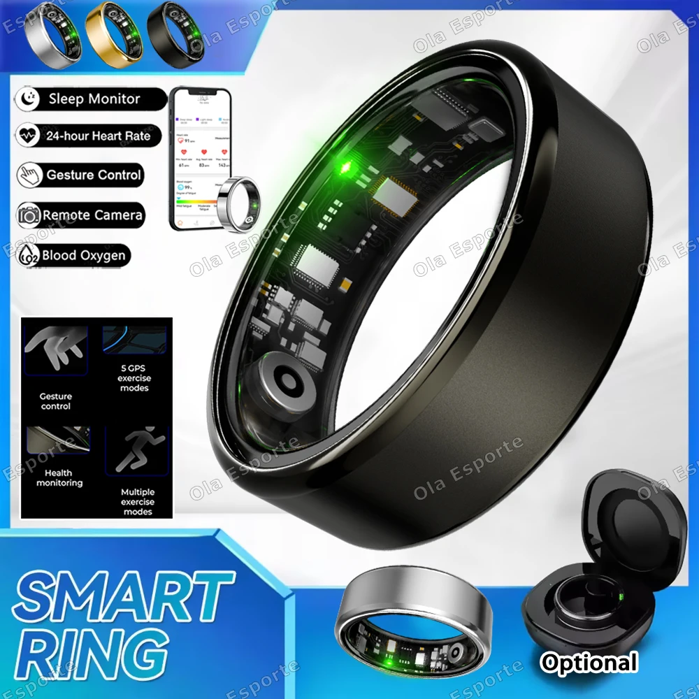 

New Smart Ring Men Women, Heart Rate Blood Oxygen and Sleep Monitoring Smartring IP68 & 5ATM Waterproof, Multi-Sport Modes Rings