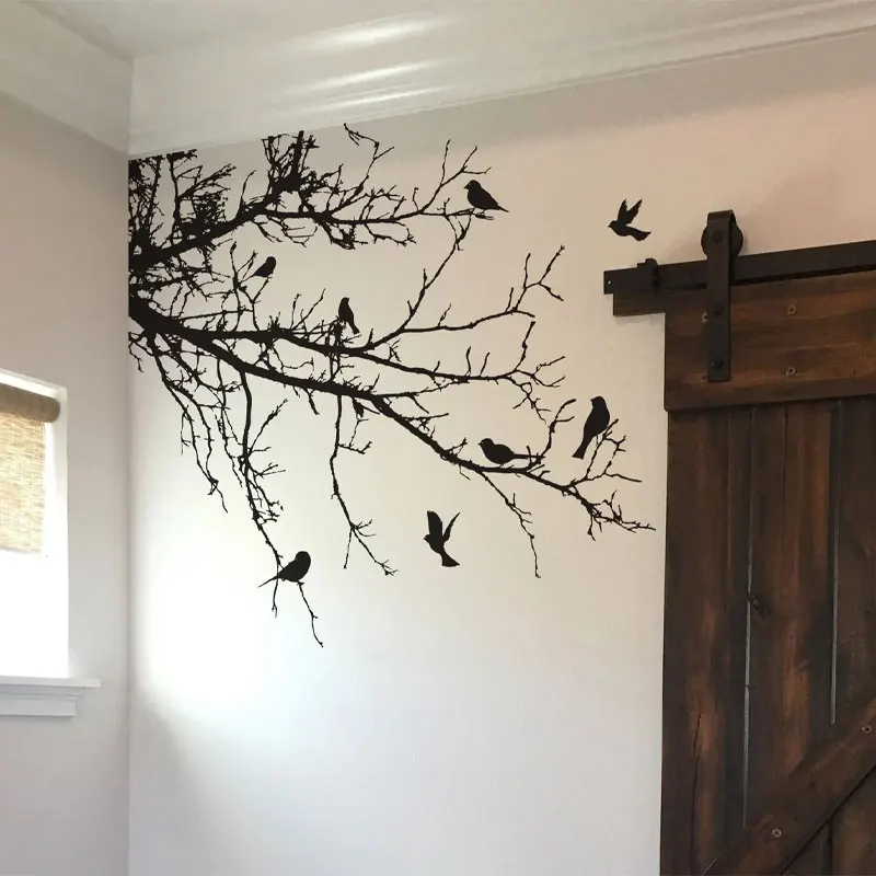Birds on Tree Branch Vinyl Wall Decal Home Decoration for Living Room, Bedroom. Tree, Birds, Decor Sticker Wallpaper Murals G205
