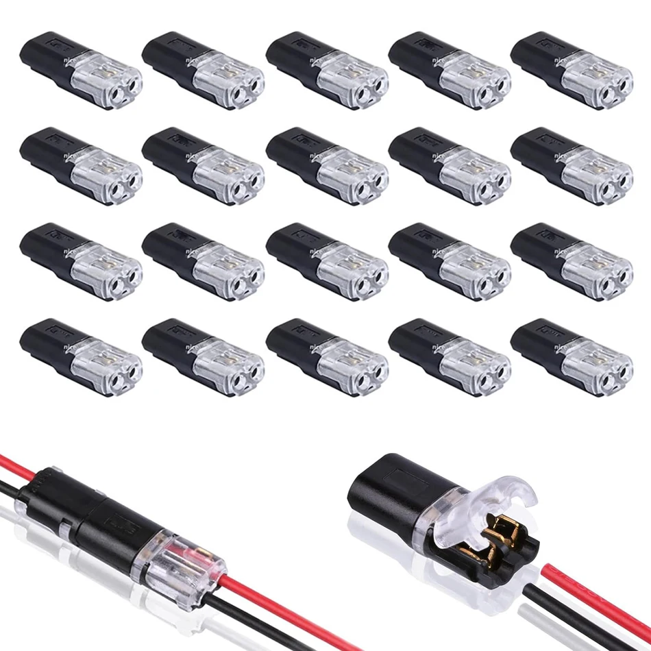 20/50/100 Pcs Double-Wire Plug-in Connector with Locking Buckle-Pluggable LED Wire Connectors 2 Pin Electrical Wire Connector