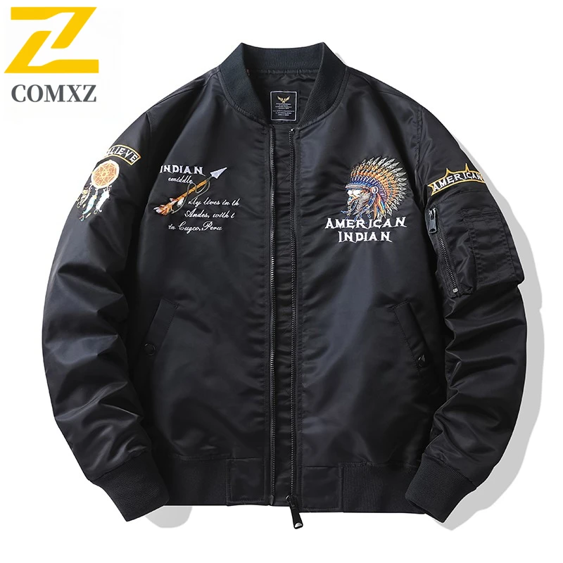 

COMXZ Men Tactical Outdoor Work Jacket American Style Baseball Embroidered Military Workwear Spring Autumn Stand Collar Coat