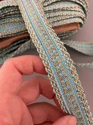 1 Yard Light Blue 2.3cm Lace Trim Ribbon Jacquard Gold Woven Ethnic Style Arabian Robe Garment Accessories Fabric Accessories