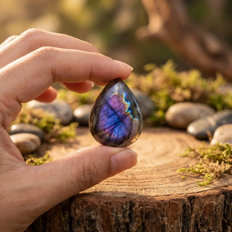 2Pcs/4Pcs Natural Unisoc Labradorite Teardrop Cabochons - Bohemian Style, Multi-Color, Ideal for Crafts and Jewelry Making view 6