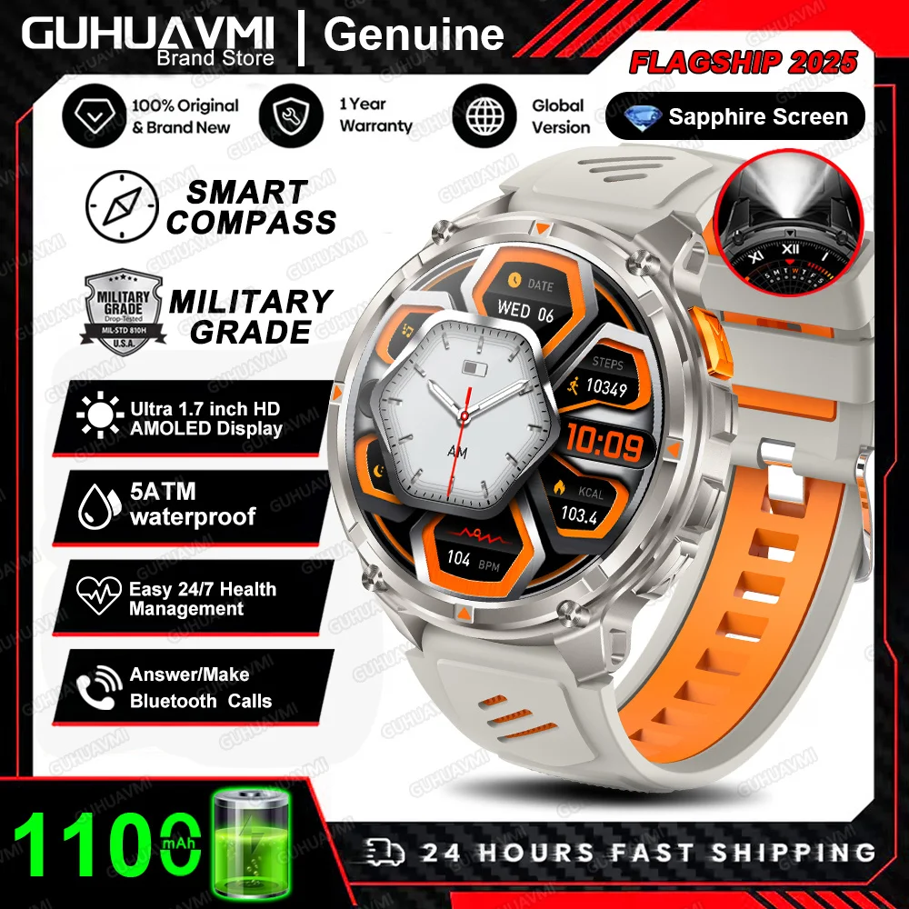 Nieuwe T-REX3 Ultra 1100mAh Batterij SmartWatch 10ATM Waterdichte GPS Kompas Zaklamp 1.7 "AMOLED HD Oproep Sport Smart horloge Mannen